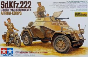 Wehrmacht-HEER "DAK Deutsches Afrika Korps" Bussing/Eisenwerk Weserhutte/MNH Sd.Kfz.222 Light armored 4x4 scout/reconaissance vehicle + DKW NZ350 Motorrad set