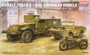USA "United States Army" Autocar M3 APC  Half-track armoured personnel carrier truck + Ford GPA “SEEP” G504 1/4t 4X4  Amphibious military utility vehicle + Harley-Davidson  motorcycle set