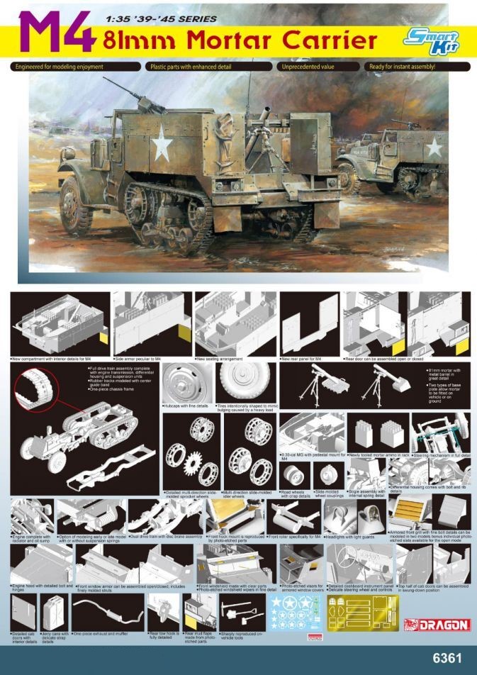 USA “United States Army” Autocar M4 + 81mm mortar APC Half-track armoured personnel carrier/self-propelled gun truck - Dragon smart kit