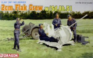 RLM "Luftwaffe" WWII 20mm FlaK crew + Sd.Ah.51 trailer set