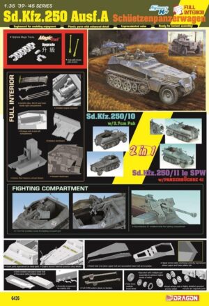 Wehrmacht-HEER Demag Sd.Kfz. 250 Ausf.A "250/10+3.7cm PaK36 L/24 - 250/11 Le+2.8cm sPzB 41"  Half-track armoured personnel carrier  -  Dragon "2in1+Full Interior" Smart Kit