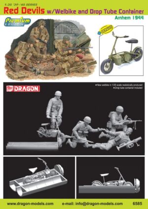 BA "British Army" WWII 1st Airborne division "RED DEVILS - Arnhem 1944" paratroopers + "BONUS" EMC Welbike folding motorcycle and drop tube container - Dragon Premium edition