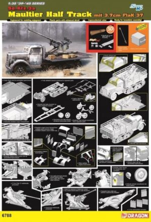 Wehrmacht-HEER Opel Blitz Sd.Kfz. 3a “MAULTIER” + 3.7cm Flak 37  Half-tracked vehicle  -  Dragon "3D/BONUS + UPGRADE" Smart kit
