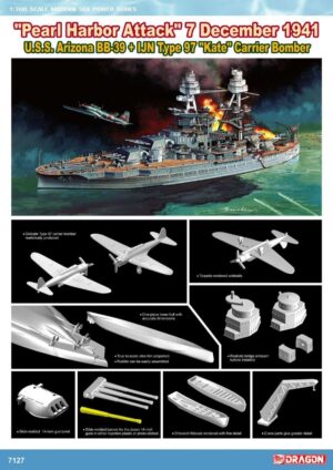 USN “United States Navy” Brooklyn Navy Yard BB-39 USS Arizona Battleship – “Pennsylvania class” + IJNAS "Imperial Japanese Navy Air Service" Nakajima B5N Type 97 "Kate" Carrier attack bomber aircraft   -   Dragon "Pearl Harbor Attack - 7 December 1941" Kit