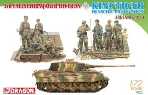 Wehrmacht-HEER Henschel/Krupp Sd.Kfz.182 “KONIGS TIGER” Pkw. Tiger II Ausf.B “Henschel Hull”  Heavy tank + RLM “Luftwaffe” WWII 3rd Fallschirmjäger Division paratroopers "Ardennes 1944"  -  Dragon "Figure Pro" Set Kit
