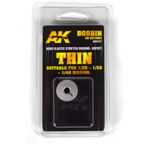 AK Interactive - Elastic rigging bobbin "Thin" 20m long - Suitable for 1/32-1/35-1/48 rigging
