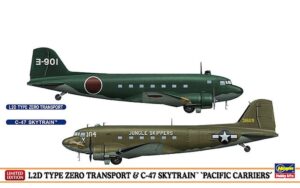 IJNAS "Imperial Japanese Navy Air Service" NAC Nakajima L2D Type Zero "Tabby" + USN "United States Navy" Douglas C-47 Skytrain Airliner/Military transport aircraft - "Hasegawa 2 Kits in the box edition"