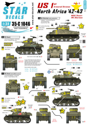 STAR Decals - US Army for "Sherman M4A3/Stuart M3A1 - North Africa 1942/43 1st Armored Division Part 2"