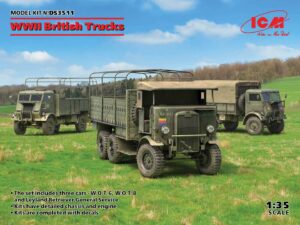 BA "British Army"  WWII British military trucks (Leyland Retriever 6X4 + Fordson WOT 6/WOT 8 4x2  Cargo trucks) - ICM "3 Kits" box