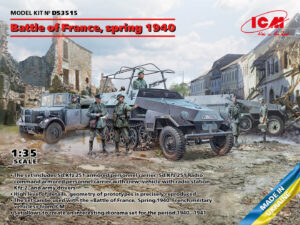 Wehrmacht-HEER "Battle of France '40" (Hanomag-Horch Sd.Kfz. 251/3-251/1  Radio command/Armored personnel carrier + BMW-Hanomag Kfz.2 Light 4x4 scout vehicle + Crews figures)  -  ICM "3 Kits" box