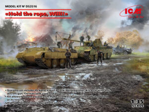 Wehrmacht-HEER  MAN AG/Daimler-Benz Sd.Kfz.171 Pz.Kpfw.V PANTHER Ausf. D + Sd.Kfz.179 Bergepanther V + BMW-Hanomag Kfz.4 Light 4x4 Anti-aircraft vehicle + Crews figures)  -  ICM "3 Kits" box