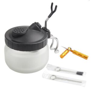 Fengda - Stazione di pulitura aerografo "CLEANING POT 2" + Ago pulizia duse e 2 set di scovolini con/senza spazzola.